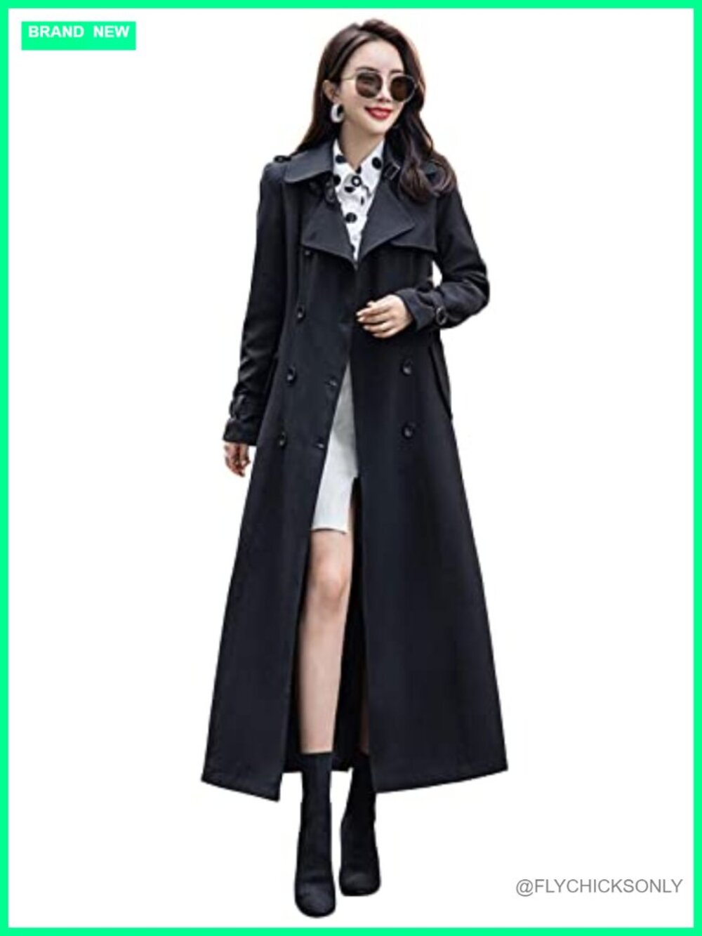 Women's Double Breasted Notch Lapel Trench Coat Long Sleeve Maxi Overcoat